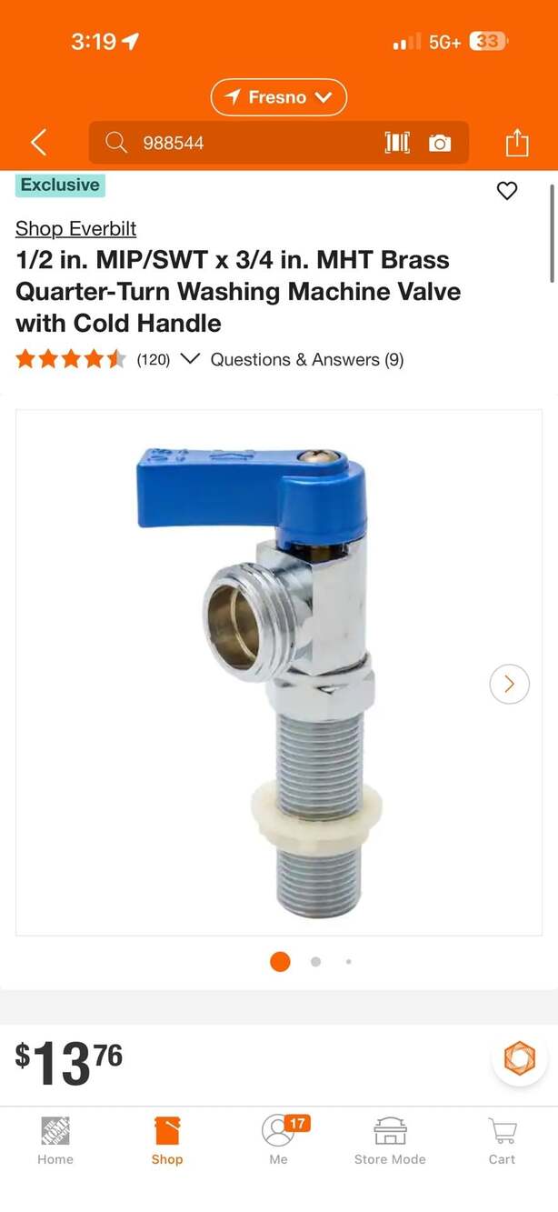 Everbilt 1/2 in. MIP/SWT x 3/4 in. MHT Brass Quarter-Turn Washing Machine Valve